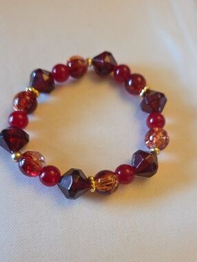 Handmade Red Glass Bead Stretch Bracelet